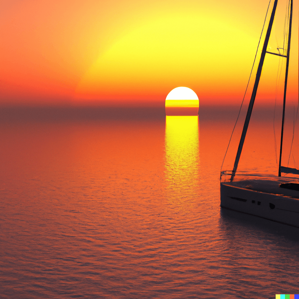 Image of yachtSunrise generated by DALLE:2